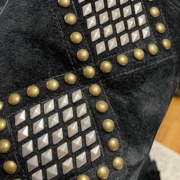 Ugg Avondale Black Suede Boots Diamond Gold and Silver Metal Studs inside zip - Picture 15 of 16